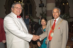 The Mayor, Councillor Ramesh Srivistava congratulates conductor Mike Minton on the superb concert